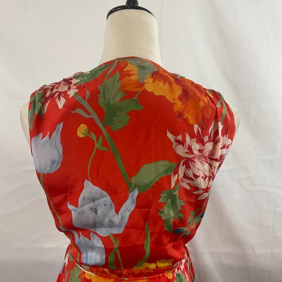 Alice + Olivia Wrap Dress 6 Floral Red Blue Green Yellow Orange Sleeveless - Picture 8 of 12